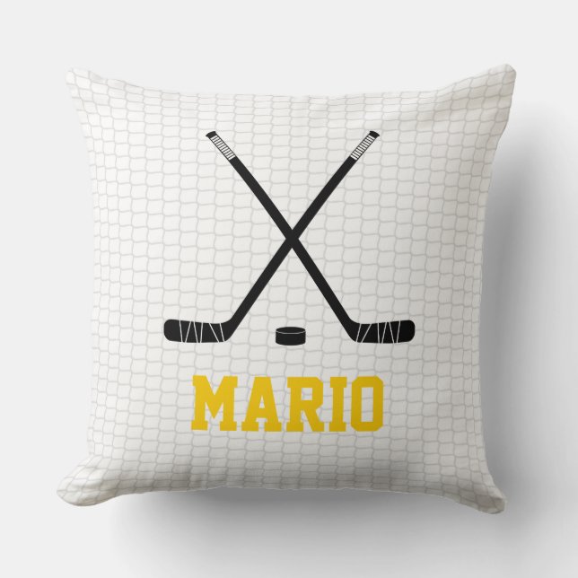 Coussin Bâtons de hockey sur glace Filet Puck NOM Équipe d (Recto)