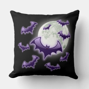 Coussin Bats à Pleine lune noire et violette