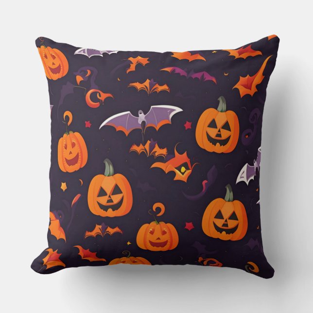 Coussin Bats Citrouille Et Bats (Recto)