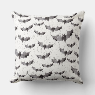 Coussin Bats d'aquarelle noir et blanc mignons Halloween