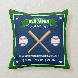 Coussin Bats et balles de baseball verts et bleus Statisti