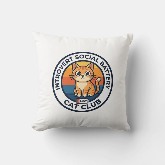 Coussin Batterie sociale d'introverti Chat Mignon Kitty De (Recto)