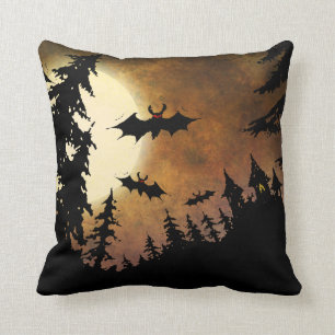 Coussin Battes, château et lune de Halloween