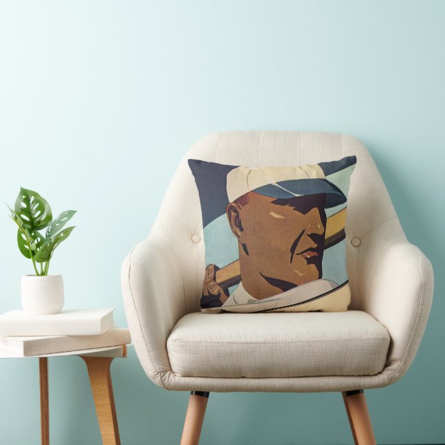 Coussin Batteur De Baseball vintage, Art Stylisé (Chaise)