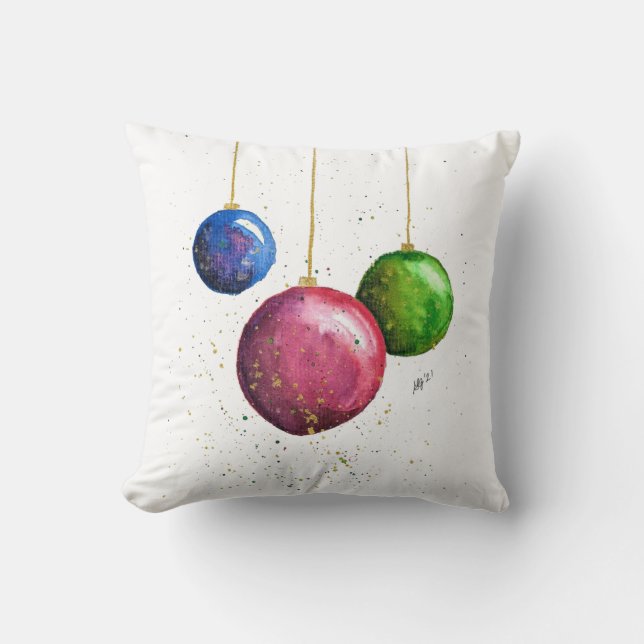 Coussin Baubles de Noël Whimsical, coloré (Recto)