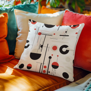 Coussin Bauhaus formes géométriques en noir rouge sur blan