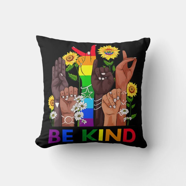 Coussin Be Kind Sign Language Hand Talking LGBTQ Gay Les P (Recto)