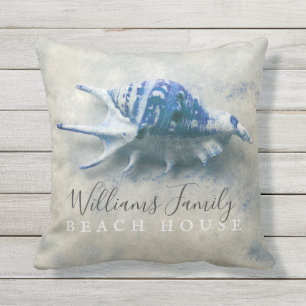Coussin Beach Blue Seashell Nom de famille Jeu d'oreiller