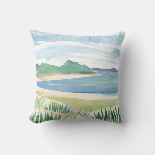 Coussin Beach Grass Bay | Watercolor Ocean Coastal Sea (Recto)