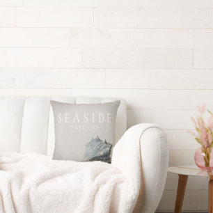 Coussin Beach Grey Seashell bord de mer Cape Cod