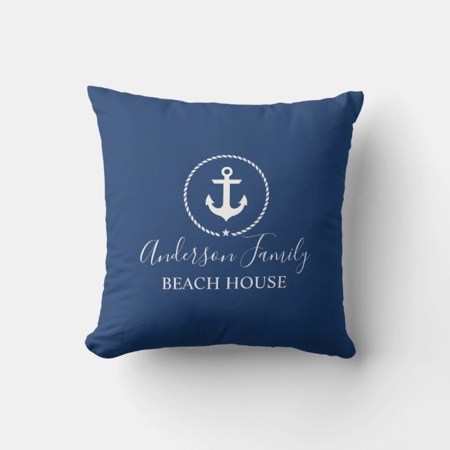 Coussin Beach House Ancre nautique Corde étoile Marine ble (Recto)