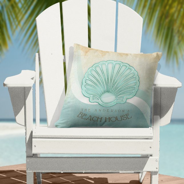Coussin Beach House Clam Shell Aqua Blue ID623 (Créateur téléchargé)