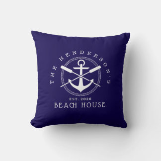 Coussin Beach House Nautical Anchor Blue décor Vacation