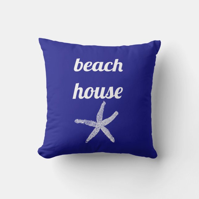 Coussin Beach House Nautical Navy Blue White Starfish Cuis (Recto)