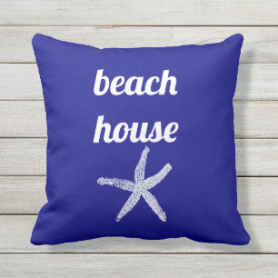 Coussin Beach House Nautical Navy Blue White Starfish Cuis