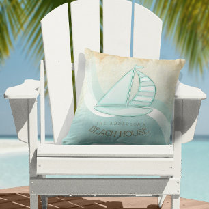 Coussin Beach House Nautical Voilier Aqua Blue ID623