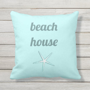 Coussin Beach House Nautique Turquoise Bleu Blanc Starfish