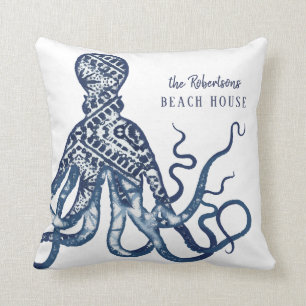 Coussin Beach House Nom de bienvenue Shibori Motif Octopus