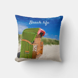 Coussin Beach life Green Beach chaise photo avec texte
