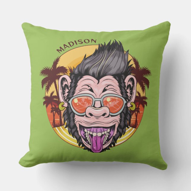 Coussin Beach Monkey nom et couleur personnalisés (Recto)