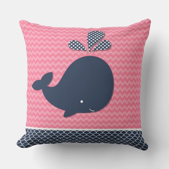 Coussin Beach Ocean Baleine nautique rose Chevron extérieu (Recto)