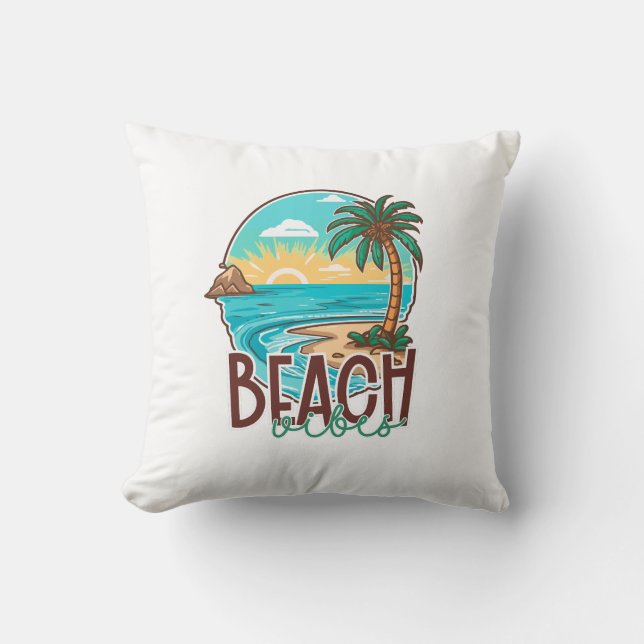 Coussin Beach Vibes Sunset - Palm Tree Tropical & Ocean (Recto)