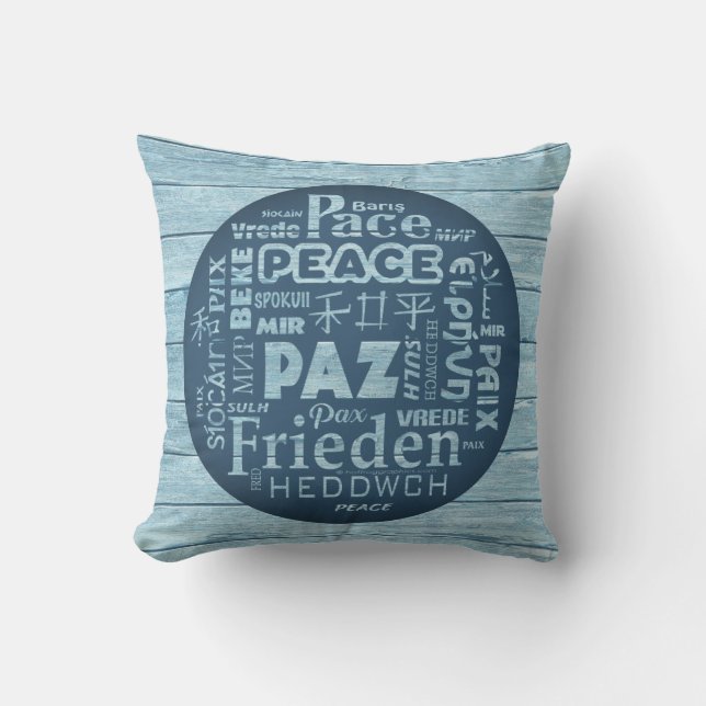 Coussin Beachcomber, paix dans plusieurs langues (Recto)