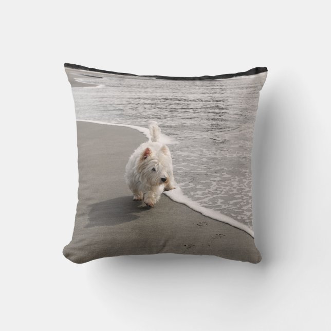 Coussin Beachcombing Westie Chien Photo Jeu d'oreiller (Recto)