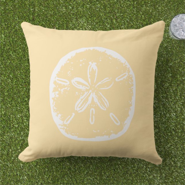 Coussin Beachy beige and white sand dollar shell (Herbe)