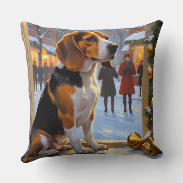 Coussin Beagle avec lumières de Noël vacances (Verso)