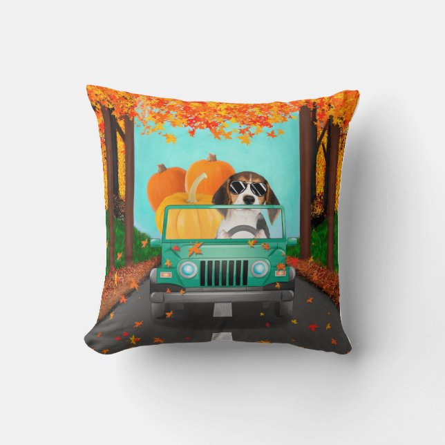 Coussin Beagle chien Citrouille d'automne (Recto)
