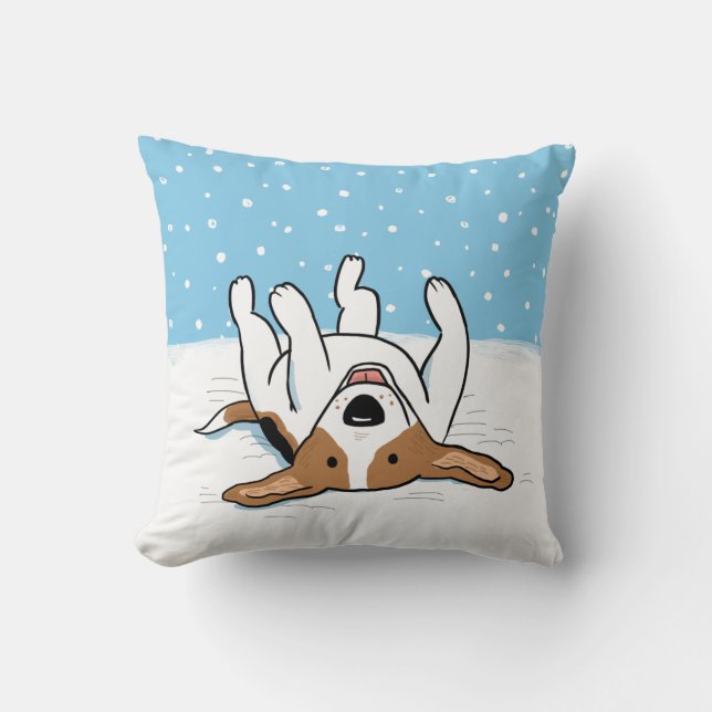 Coussin Beagle de neige d'hiver | Happy Dog Holiday Design (Recto)