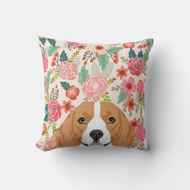 Coussin Beagle des fleurs levant le chien de garde des cou (Recto)