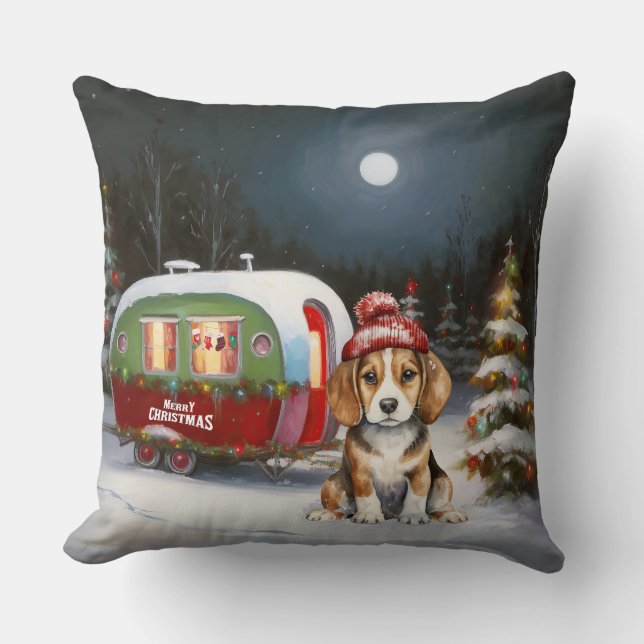 Coussin Beagle d'hiver Caravan Christmas Adventure (Recto)