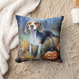 Coussin Beagle Halloween avec citrouilles effrayant