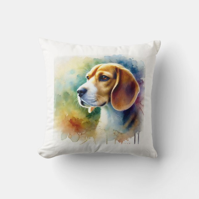 Coussin Beagle Harrier Dog 010824AREF102 - Watercolor (Recto)