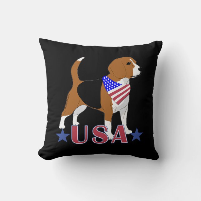 Coussin Beagle Rouge Blanc Bleu USA Patriotique Noir (Recto)