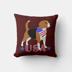 Coussin Beagle Rouge Blanc Bleu USA Patriotique Rouge