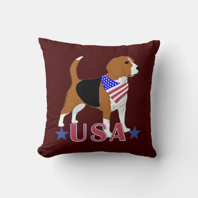 Coussin Beagle Rouge Blanc Bleu USA Patriotique Rouge (Recto)