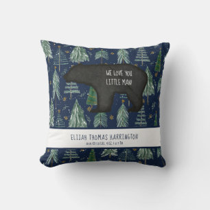 Coussin Bear Navy Blue Woodland Forest Chiffres de naissan