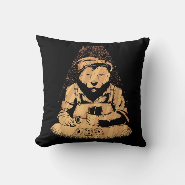 Coussin Bear Poker Playing Cards Lucky Gambler (Recto)