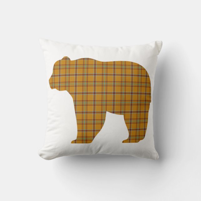 Coussin Bear Shape Plaid Orange Light Blue Cabin Core (Recto)