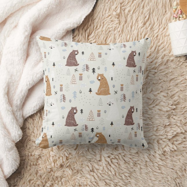 Coussin Bears mignonne dans le Motif Woods (Couverture)