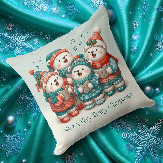 Coussin Bears Polar mignon chante Avoir un Noël de très Bé (Cute Polar Bears Sing Have a Very Beary Christmas Throw Pillow Cover Photo)