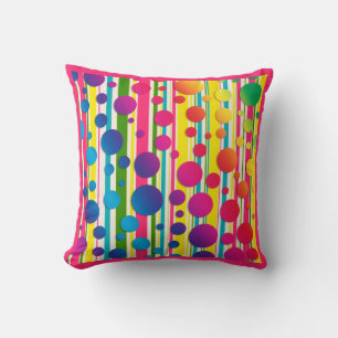 Coussin [Beatnik Bubbles] Rétro pois rayés rose