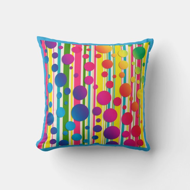 Coussin [Beatnik Bulles] Rétro pois rayé bleu (Recto)