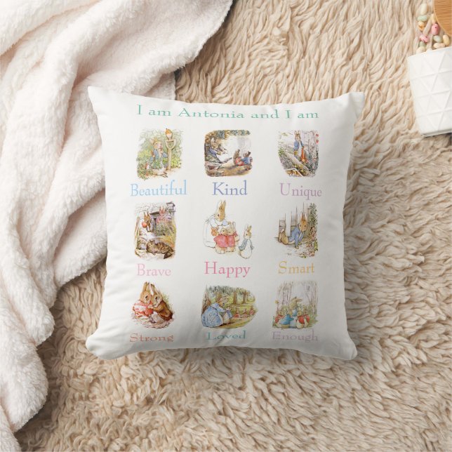Coussin Beatrix Potter Affirmation Enfants Nom personnalis (Couverture)
