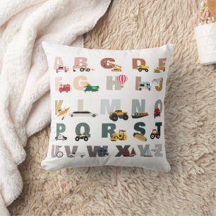 Coussin Beau Alphabet ABC Camions, Véhicules de transport