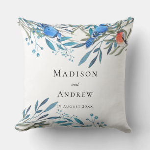 Coussin Beau Aquarelle Oiseaux et Merci de feuillage