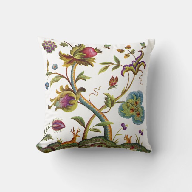 Coussin Beau Arbre De Vie Broderie Jacobéenne (Recto)